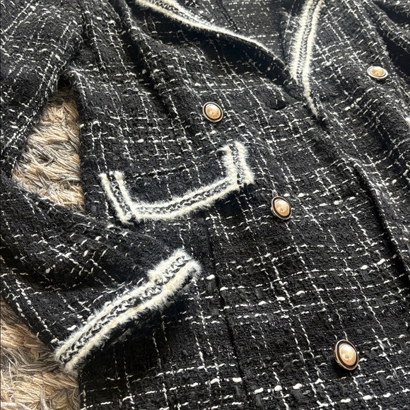 Greathe Women's Black Tweed Double-Breasted Blazer Dress with White Trim, Size S - Picture 9 of 10